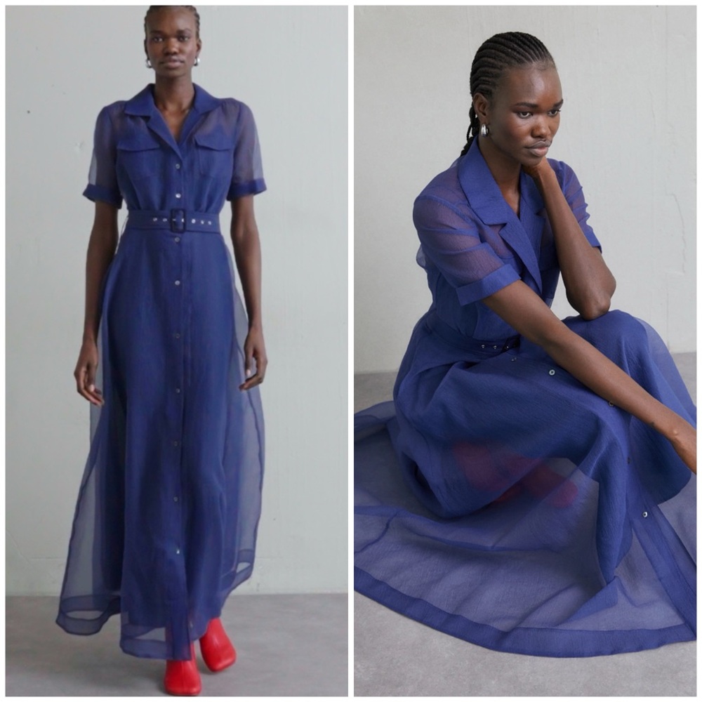 EVERYTHING MUST GO NWT STAUD Millie Organza Navy Maxi Dress SZ US 8